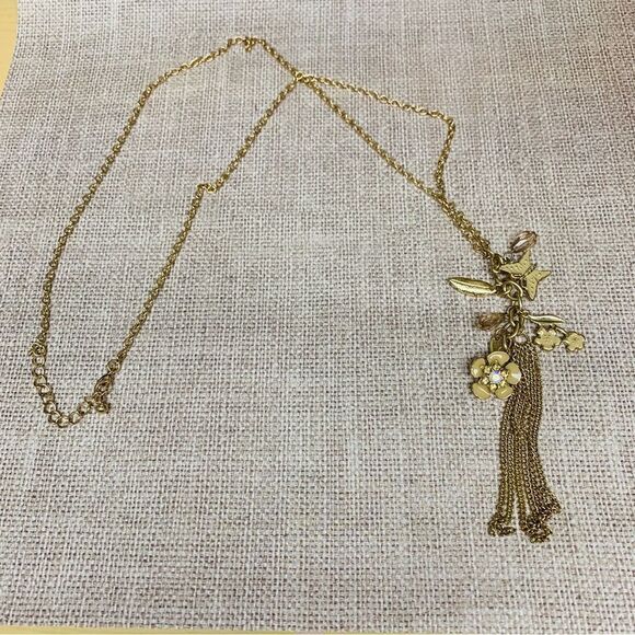 Jewelry - Gold Enameled Flower Butterfly Charms Tassel Necklace
